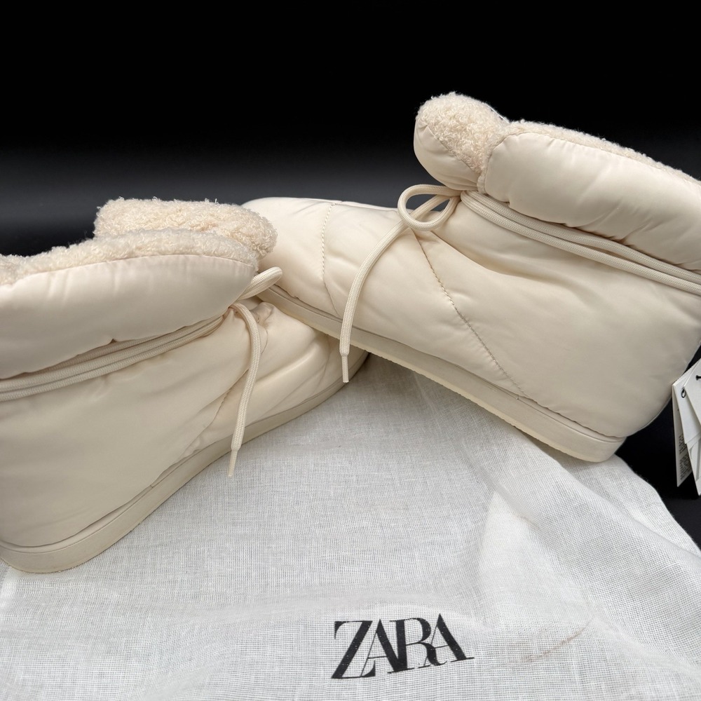 NWT Zara Puffer Ankle Boot Women's EU 40 White Winter Puffer Style Insulated - Picture 6 of 7